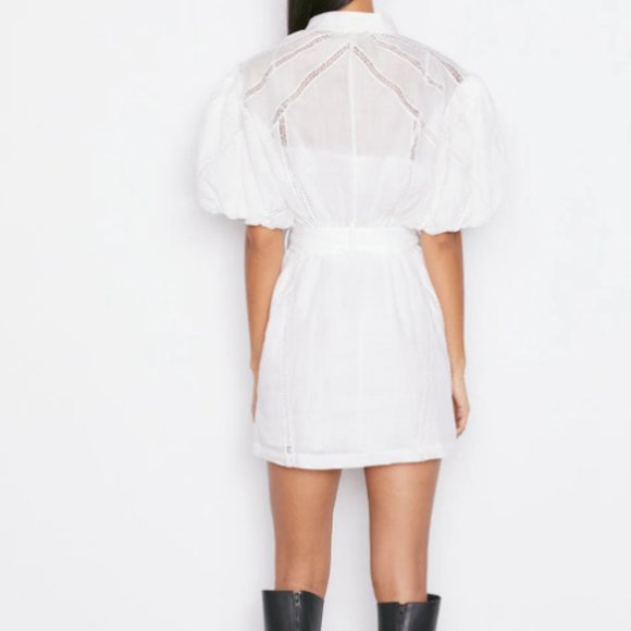 FRAME Lace Puff-Slv Ramie Shirt Dress Anthropologie Shopbop Revolve Saks Sz XS - Picture 4 of 16